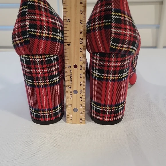 J. Crew Red and Black Stewart Tartan Plaid Heels - Picture 4 of 8